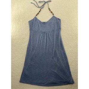 Tommy Bahama Dress Womens Medium Blue Heather Halter Wood Bead Cotton Ashby